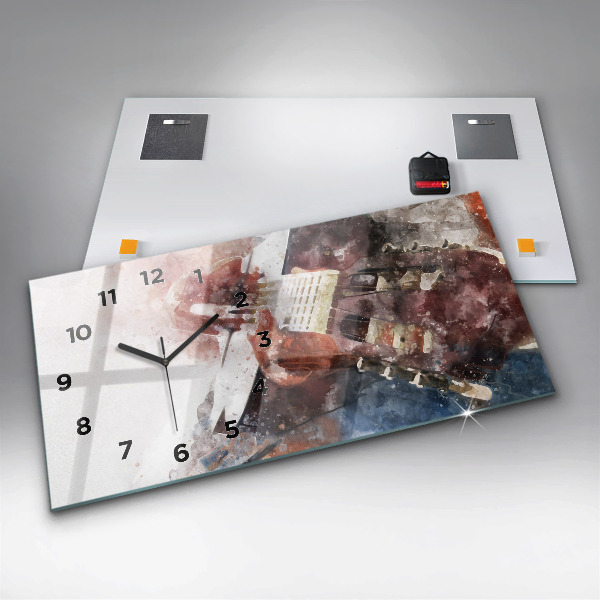 Ceas orizontale de perete din sticlă Vizualizare chitara