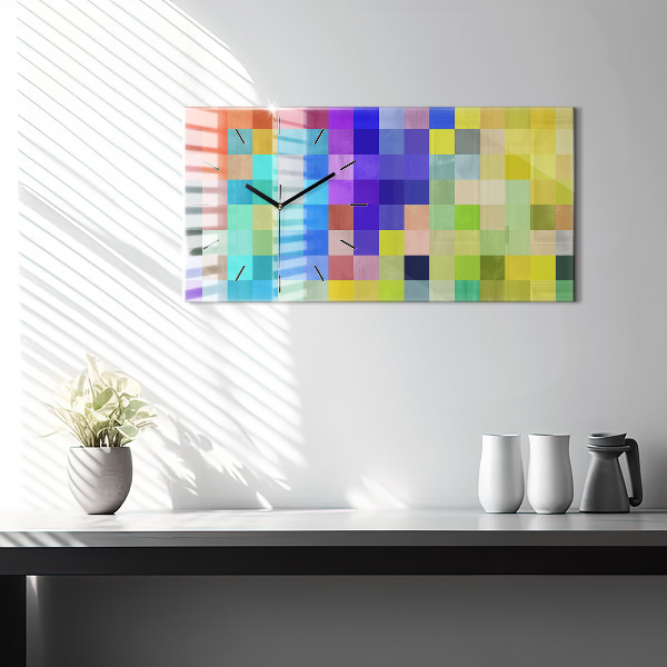 Ceas orizontale de perete din sticlă Compoziție pătrată