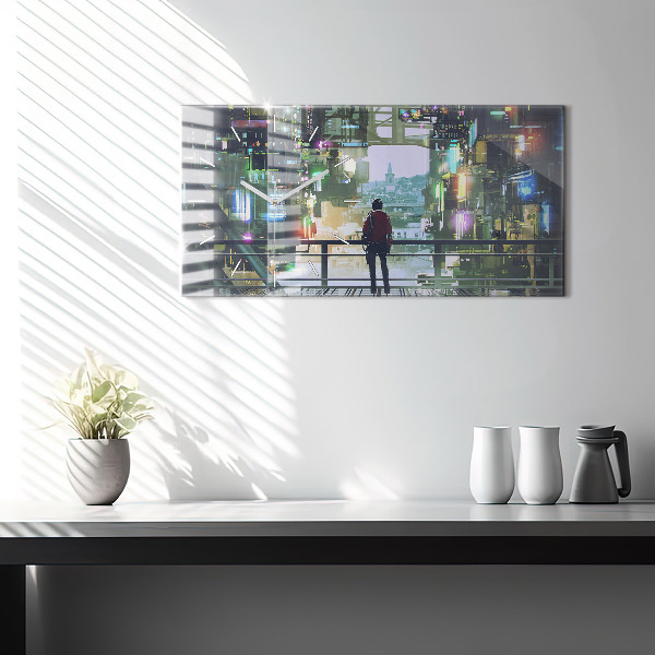 Ceas orizontale de perete din sticlă Cyber Punk