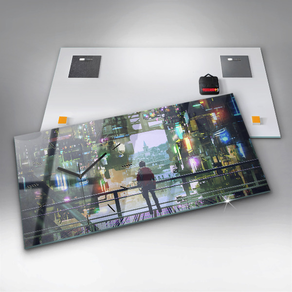 Ceas orizontale de perete din sticlă Cyber Punk
