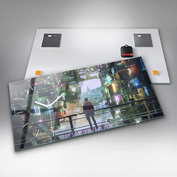 Ceas orizontale de perete din sticlă Cyber Punk
