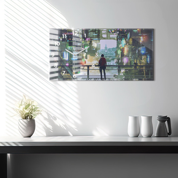 Ceas orizontale de perete din sticlă Cyber Punk