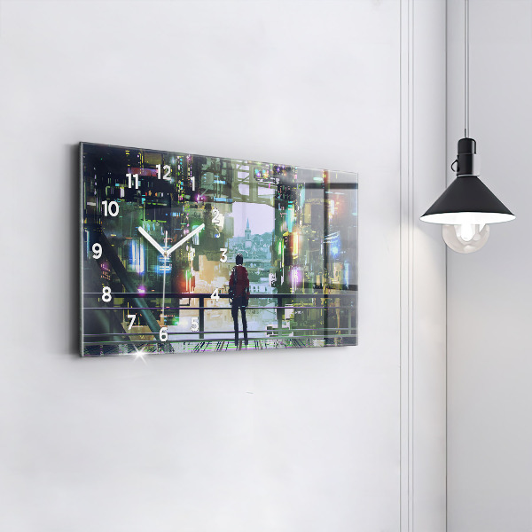Ceas orizontale de perete din sticlă Cyber Punk