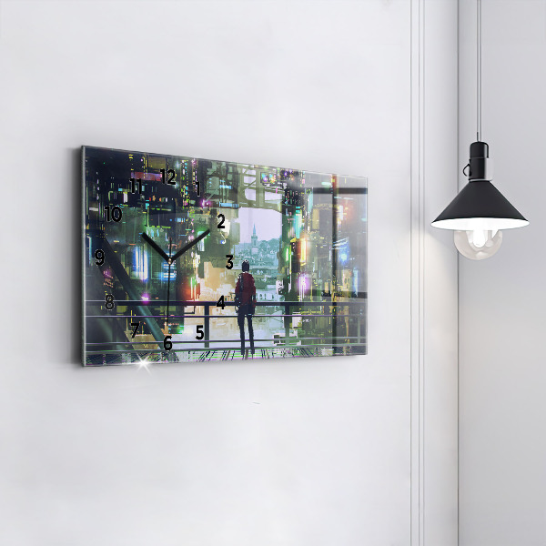 Ceas orizontale de perete din sticlă Cyber Punk