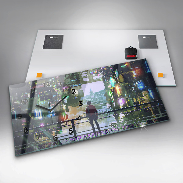Ceas orizontale de perete din sticlă Cyber Punk
