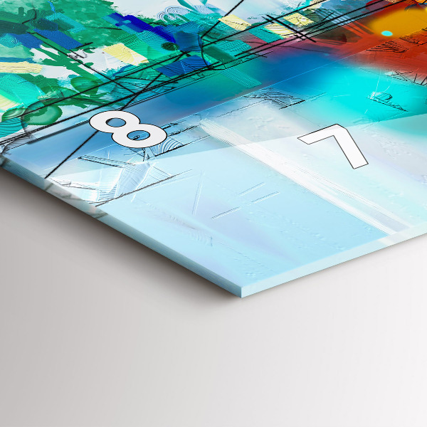 Ceas orizontale de perete din sticlă Peisaj abstract de ulei