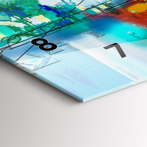 Ceas orizontale de perete din sticlă Peisaj abstract de ulei