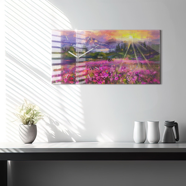 Ceas orizontale de perete din sticlă Lunca la apus