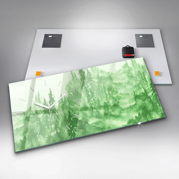 Ceas orizontale de perete din sticlă Pictură verde de pădure