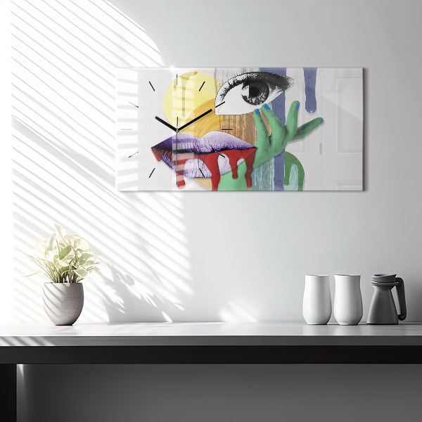 Ceas orizontale de perete din sticlă Colaj suprarealist