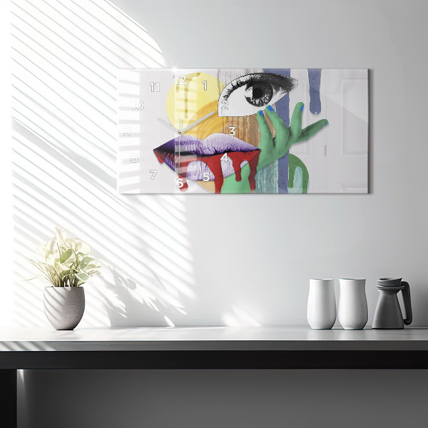 Ceas orizontale de perete din sticlă Colaj suprarealist