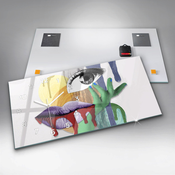 Ceas orizontale de perete din sticlă Colaj suprarealist