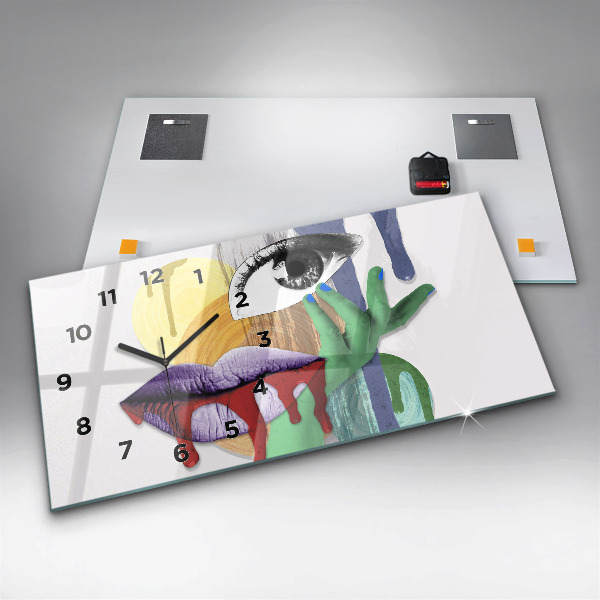Ceas orizontale de perete din sticlă Colaj suprarealist