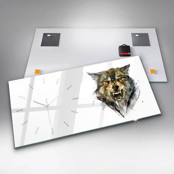 Ceas orizontale de perete din sticlă Portretul desenat al unui lup