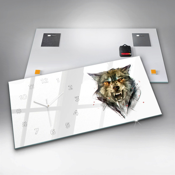 Ceas orizontale de perete din sticlă Portretul desenat al unui lup