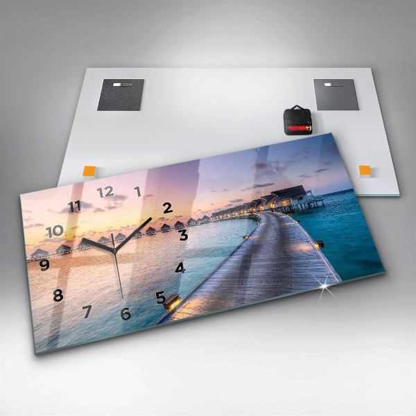 Ceas orizontale de perete din sticlă Apus de soare din Maldive