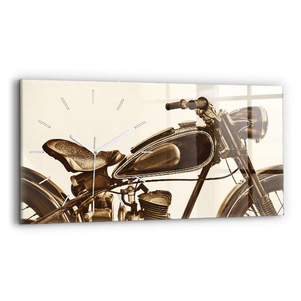 Ceas orizontale de perete din sticlă Motocicletă vintage sepia