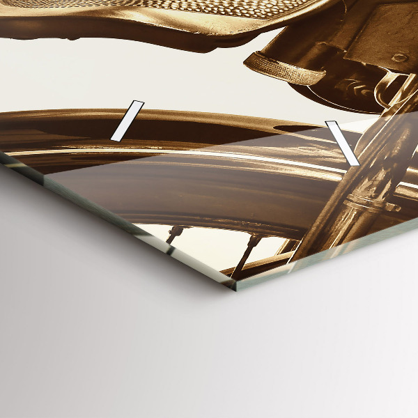 Ceas orizontale de perete din sticlă Motocicletă vintage sepia