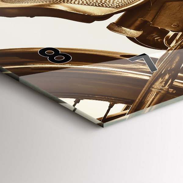 Ceas orizontale de perete din sticlă Motocicletă vintage sepia