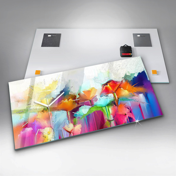 Ceas orizontale de perete din sticlă Flori abstracte