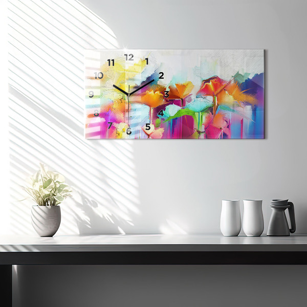 Ceas orizontale de perete din sticlă Flori abstracte