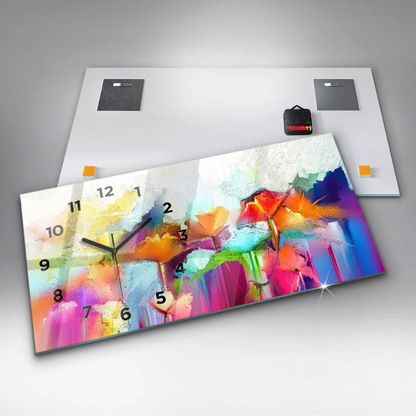 Ceas orizontale de perete din sticlă Flori abstracte