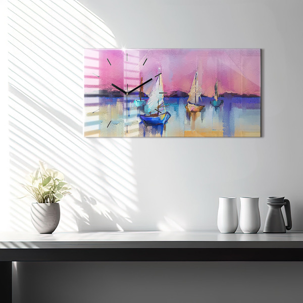 Ceas orizontale de perete din sticlă Peisaj marin