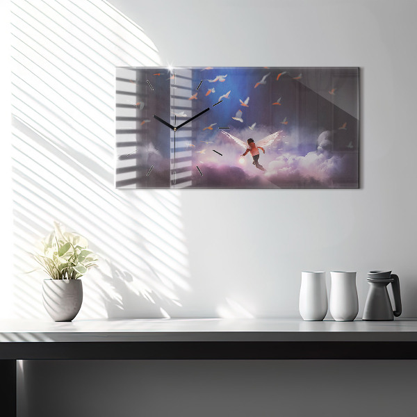 Ceas orizontale de perete din sticlă Băiat cu aripi