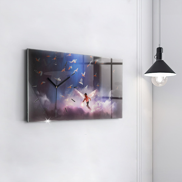 Ceas orizontale de perete din sticlă Băiat cu aripi