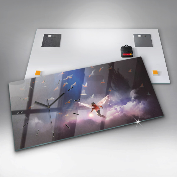 Ceas orizontale de perete din sticlă Băiat cu aripi