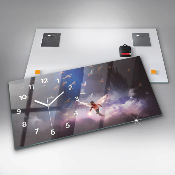 Ceas orizontale de perete din sticlă Băiat cu aripi