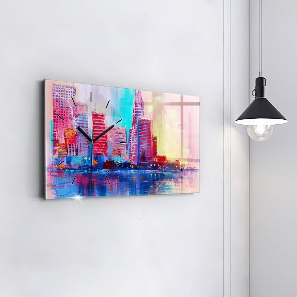 Ceas orizontale de perete din sticlă Abstracția zgârie-norilor