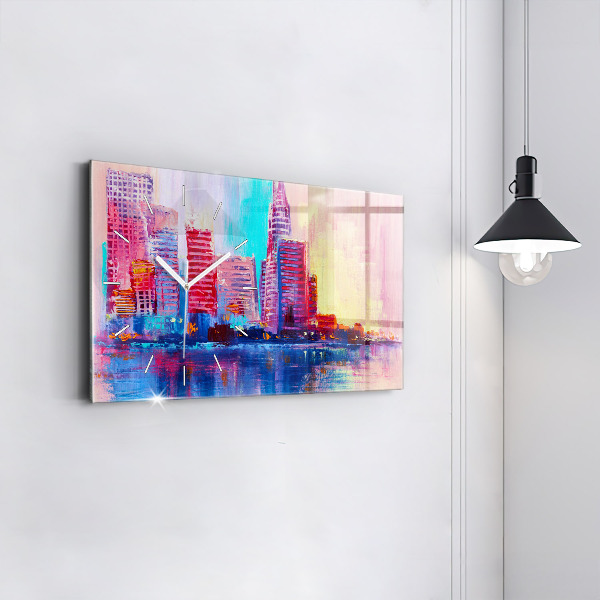 Ceas orizontale de perete din sticlă Abstracția zgârie-norilor