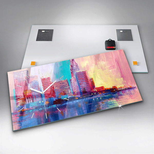 Ceas orizontale de perete din sticlă Abstracția zgârie-norilor
