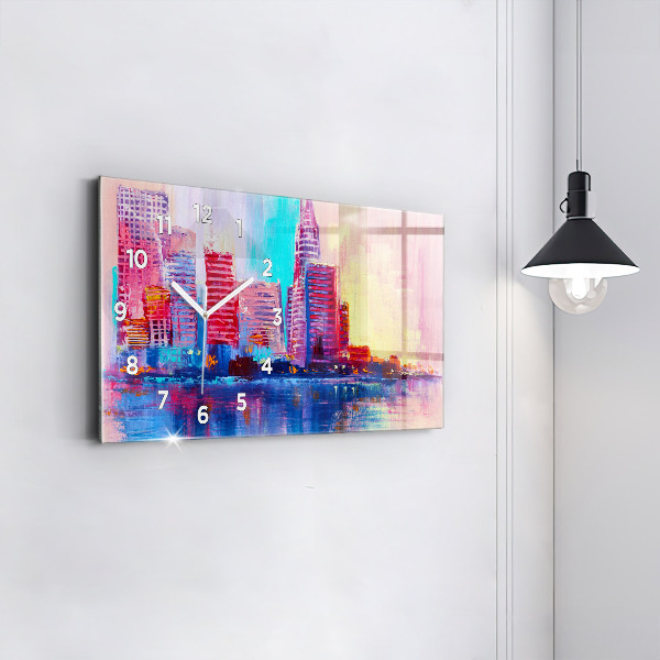 Ceas orizontale de perete din sticlă Abstracția zgârie-norilor