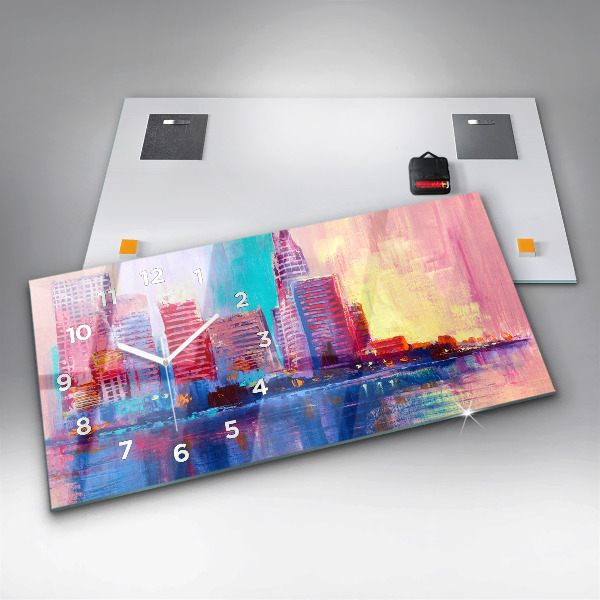 Ceas orizontale de perete din sticlă Abstracția zgârie-norilor