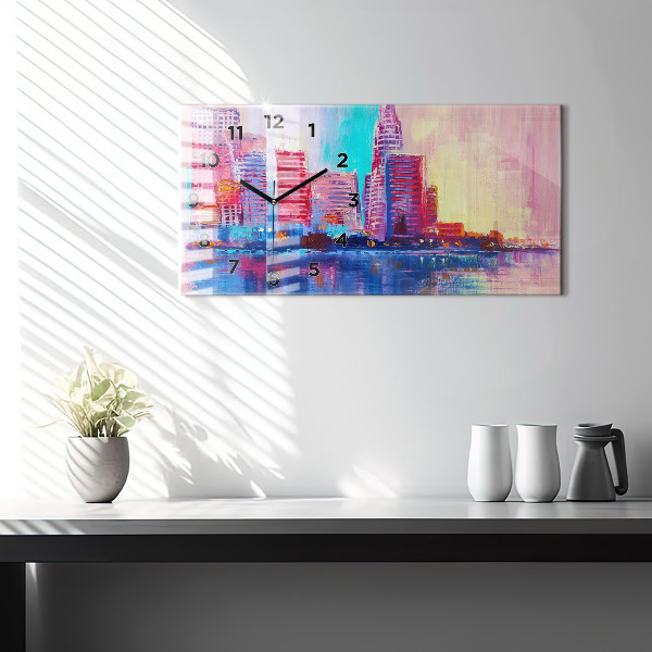 Ceas orizontale de perete din sticlă Abstracția zgârie-norilor