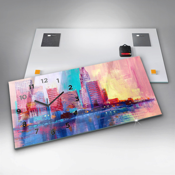 Ceas orizontale de perete din sticlă Abstracția zgârie-norilor