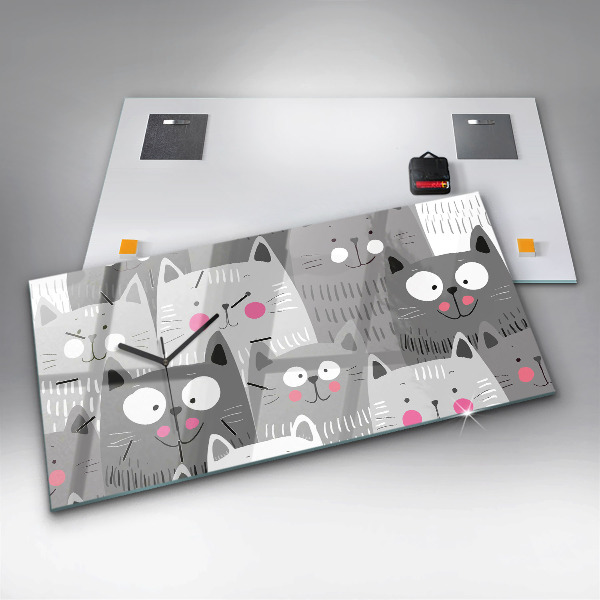 Ceas orizontale de perete din sticlă Model fără sudură cu pisici