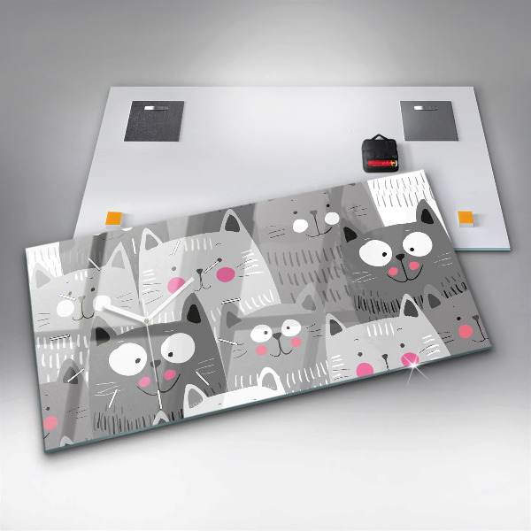 Ceas orizontale de perete din sticlă Model fără sudură cu pisici