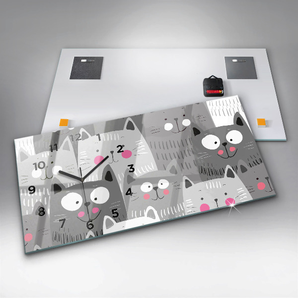 Ceas orizontale de perete din sticlă Model fără sudură cu pisici