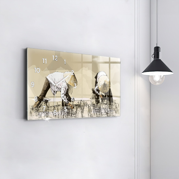 Ceas orizontale de perete din sticlă Femeie care culege orez