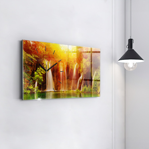 Ceas orizontale de perete din sticlă Vedere asupra cascadei