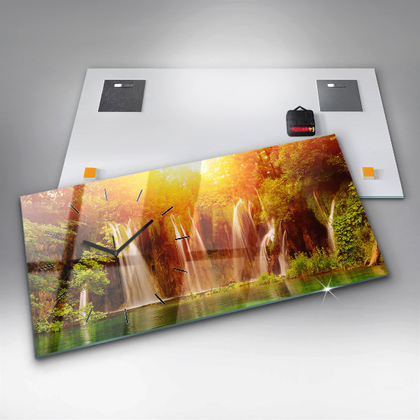 Ceas orizontale de perete din sticlă Vedere asupra cascadei