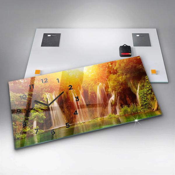 Ceas orizontale de perete din sticlă Vedere asupra cascadei