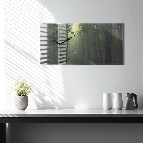 Ceas orizontale de perete din sticlă Pădure cețoasă dimineața
