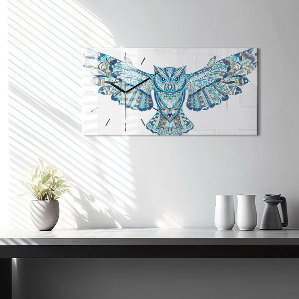 Ceas orizontale de perete din sticlă Bufniță în zbor