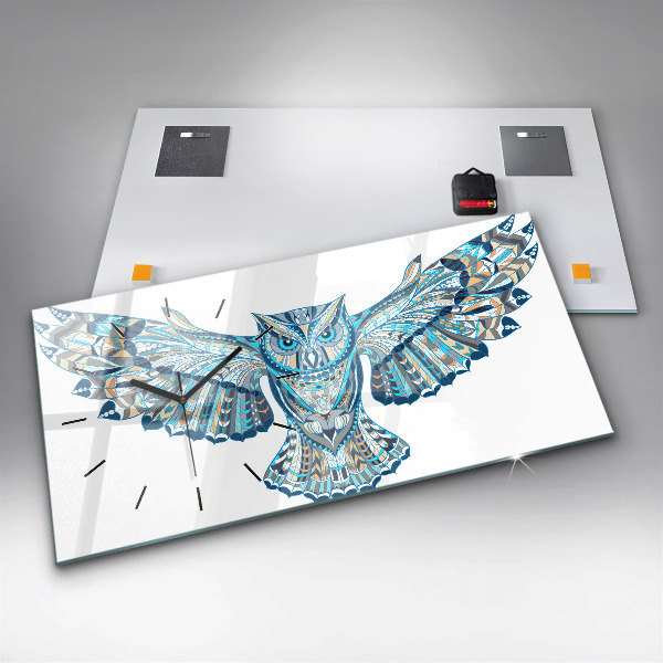 Ceas orizontale de perete din sticlă Bufniță în zbor