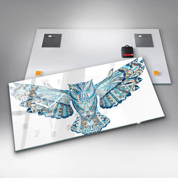 Ceas orizontale de perete din sticlă Bufniță în zbor