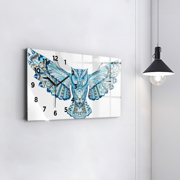 Ceas orizontale de perete din sticlă Bufniță în zbor